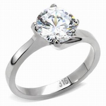 3CT CZ SOLITAIRE STAINLESS STEEL RING-5 sizes